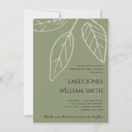 CONTEMPORARY GREEN KRAFT LEAVES REHEARSAL DINNER KAART