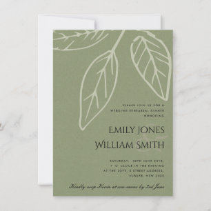 CONTEMPORARY GREEN KRAFT LEAVES REHEARSAL DINNER KAART