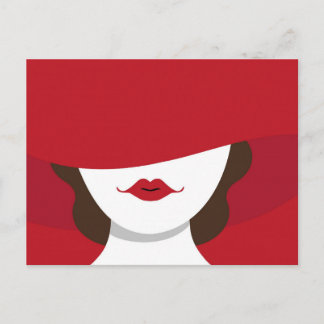 Contemporary Lady in Red Hat Postcard Briefkaart