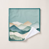 Contemporary Landscape Mountain Range Evergreens Bad Handdoek (Wasdoekje)