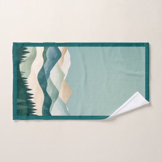 Contemporary Landscape Mountain Range Evergreens Bad Handdoek (Handdoek)