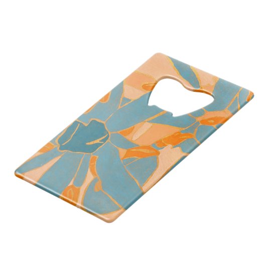 Contemporary Leaf Design in Peach Bottleopener Creditkaart Flessenopener (Voorkant Gekanteld)