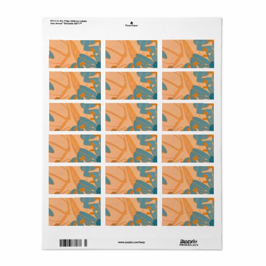 Contemporary Leaf Design in Peach  Etiket (Full Sheet)