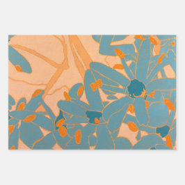 Contemporary Leaf Design in Peach Inpakpapier Vel