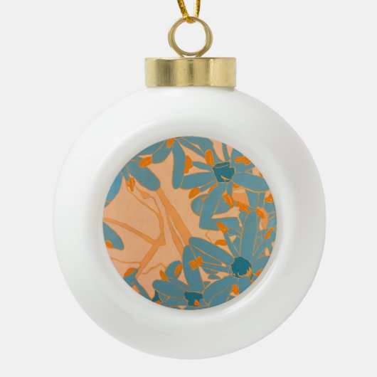 Contemporary Leaf Design in Peach Keramische Bal Ornament (Voorkant)
