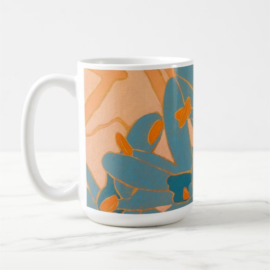 Contemporary Leaf Design in Peach Label Koffiemok (Links)