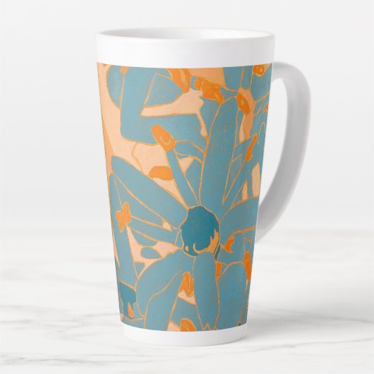 Contemporary Leaf Design in Peach Label Latte Mok (Rechterhoek)