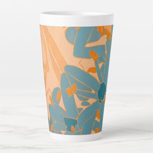 Contemporary Leaf Design in Peach Label Latte Mok (Voorkant)