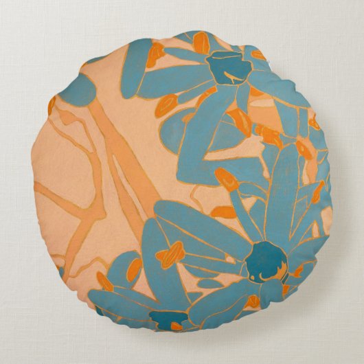 Contemporary Leaf Design in Peach  Rond Kussen (Achterkant)