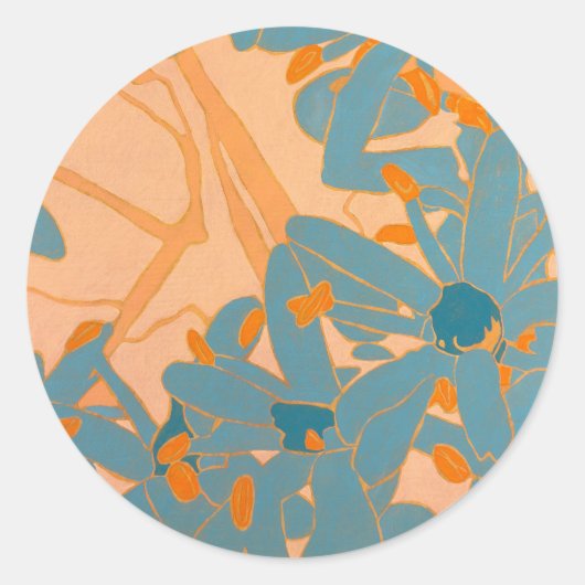 Contemporary Leaf Design in Peach  Ronde Sticker (Voorkant)