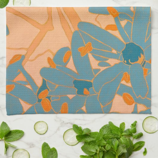 Contemporary Leaf Design in Peach  Theedoek (Gevouwen)