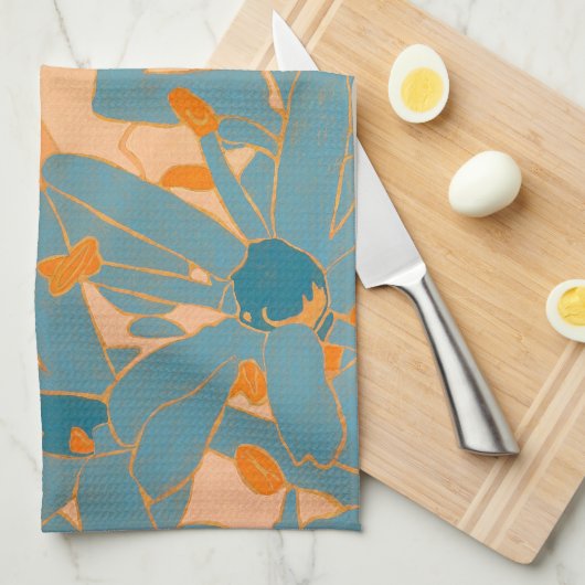Contemporary Leaf Design in Peach  Theedoek (Quarter Fold)