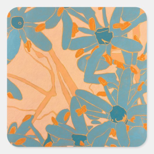 Contemporary Leaf Design in Peach Vierkante Sticker (Voorkant)