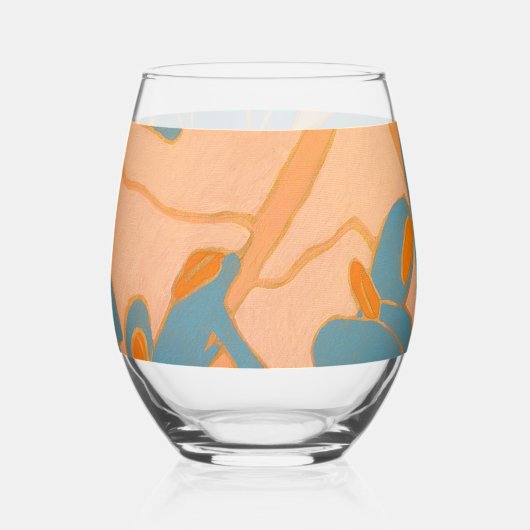 Contemporary Leaf Design in Peach Wijnglas Zonder Voet (Voorkant)