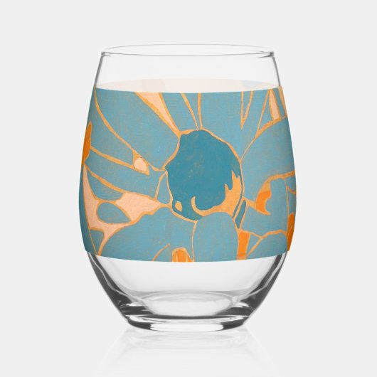 Contemporary Leaf Design in Peach Wijnglas Zonder Voet (Achterkant)