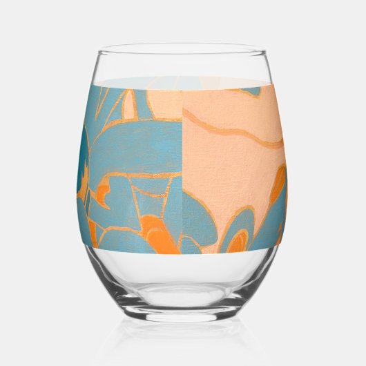 Contemporary Leaf Design in Peach  Wijnglas Zonder Voet (Rechts)