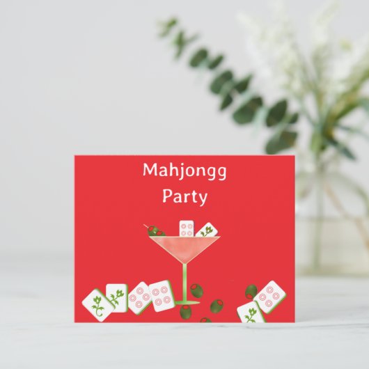 Contemporary Mahjong Party Martini Glass Postcard Briefkaart (Staand voorkant)