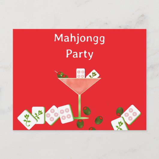 Contemporary Mahjong Party Martini Glass Postcard Briefkaart (Voorkant)