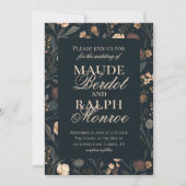 Contemporary Modern Black Floral Wedding Kaart (Voorkant)