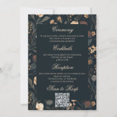 Contemporary Modern Black Floral Wedding Kaart (Achterkant)