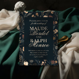 Contemporary Modern Black Floral Wedding Kaart