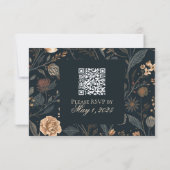 Contemporary Modern Black Floral Wedding RSVP Kaartje (Achterkant)