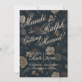 Contemporary Modern Photo Black Floral Wedding Save The Date (Voorkant)