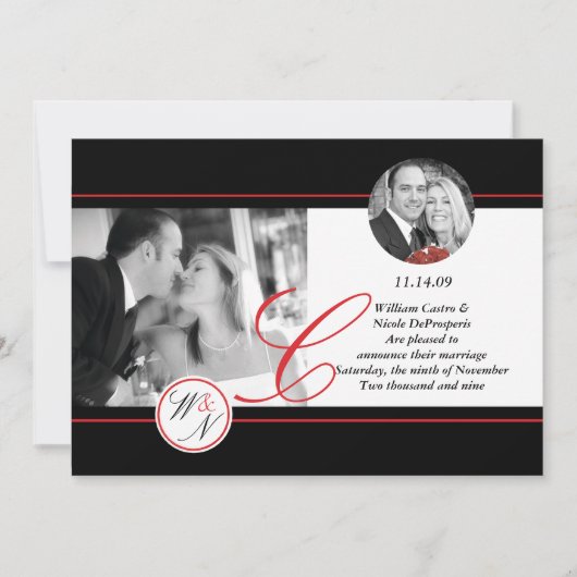 Contemporary Monogrammed Wedding Announding Aankondiging (Voorkant)