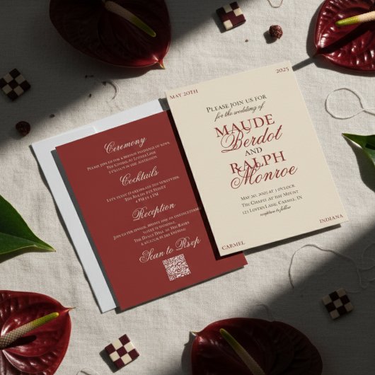 Contemporary Old Money Bold Red Wedding Kaart