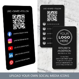 Contemporary Social Media Logo QR Code Black Visitekaartje
