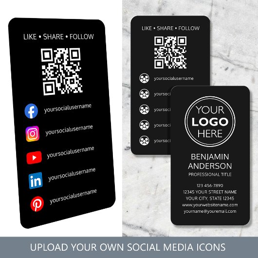 Contemporary Social Media Logo QR Code Black Visitekaartje