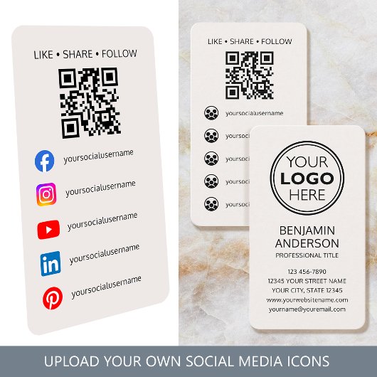 Contemporary Social Media Logo QR Code Off-White Visitekaartje