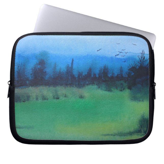 contemporeus spookebossen groen en zwart laptop sleeve (Voorkant)