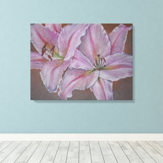 Contempory afbeelding van twee grote roze lelieblo canvas afdruk (Insitu (Houten vloer))