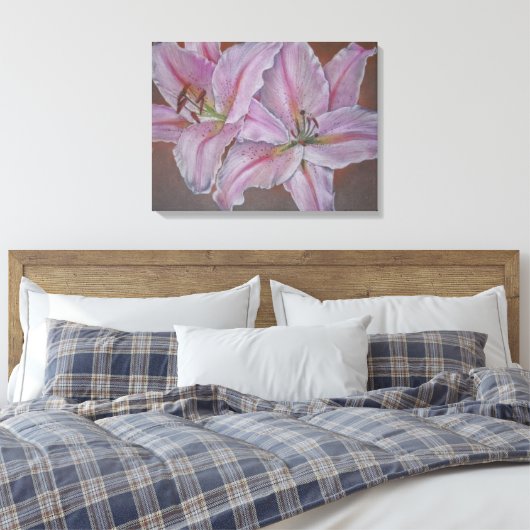 Contempory afbeelding van twee grote roze lelieblo canvas afdruk (Insitu (Slaapkamer))