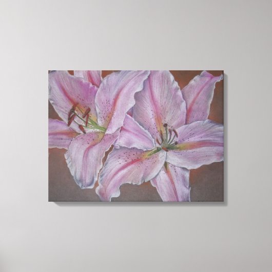 Contempory afbeelding van twee grote roze lelieblo canvas afdruk (Voorkant)