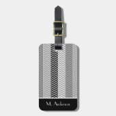 Contempory Black White Chevron Stripes met naam Bagagelabel (Voorkant verticaal)