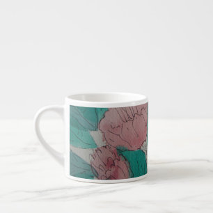 contempory sketchy roze bloemen en bladeren floral espresso kop