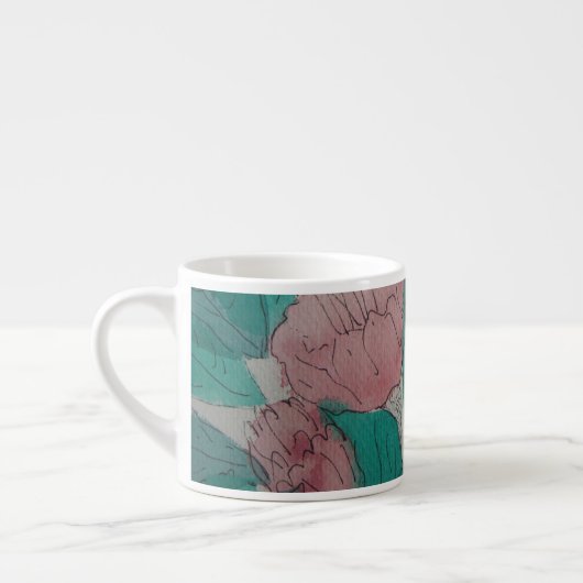 contempory sketchy roze bloemen en bladeren floral espresso kop (Links)