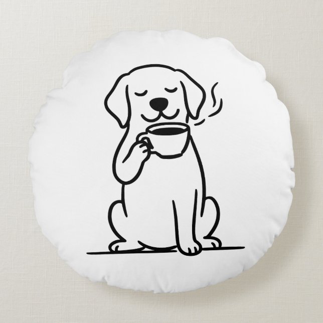 Content Honden Koffie Stemming Rond Kussen (Voorkant)