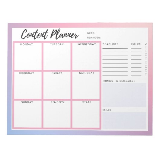 Content Planner Notitieblok (Voorkant)