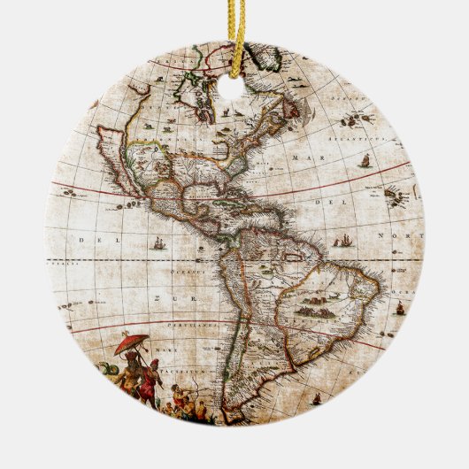 Continent van de Amerikaanse Oude Kaart Keramisch Ornament (Voorkant)