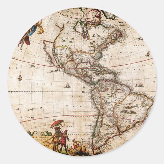 Continent van de Amerikaanse Oude Kaart Ronde Sticker (Voorkant)