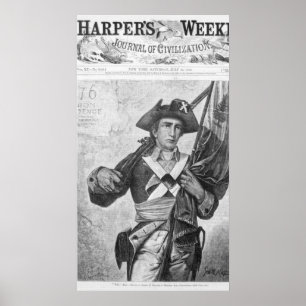Continental Soldier holding a musket flag Poster
