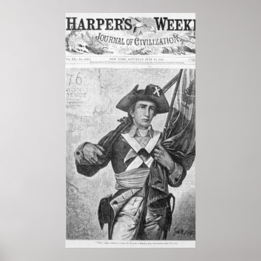 Continental Soldier holding a musket flag Poster (Voorkant)