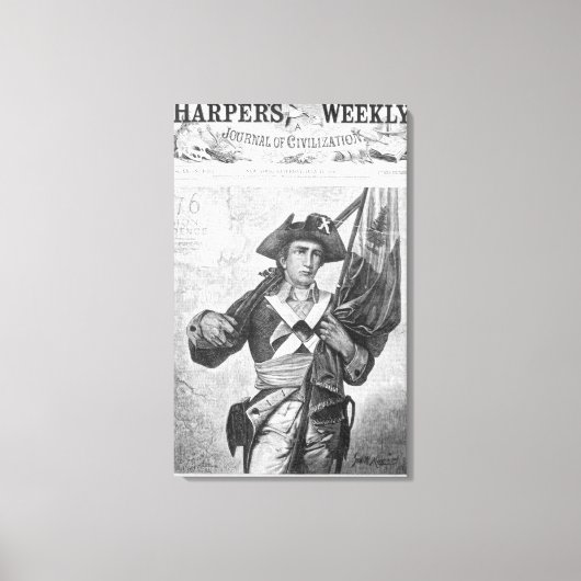 Continental Soldier met een musketvlag Canvas Afdruk (Voorkant)