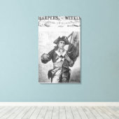 Continental Soldier met een musketvlag Canvas Afdruk (Insitu (Houten vloer))