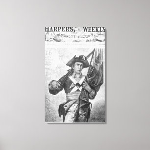 Continental Soldier met een musketvlag Canvas Afdruk