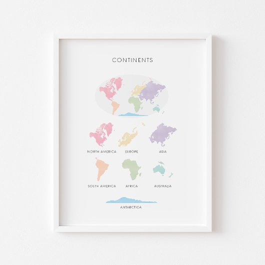Continenten pastel educatief poster