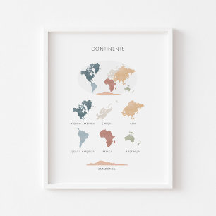 Continents boho educatief poster